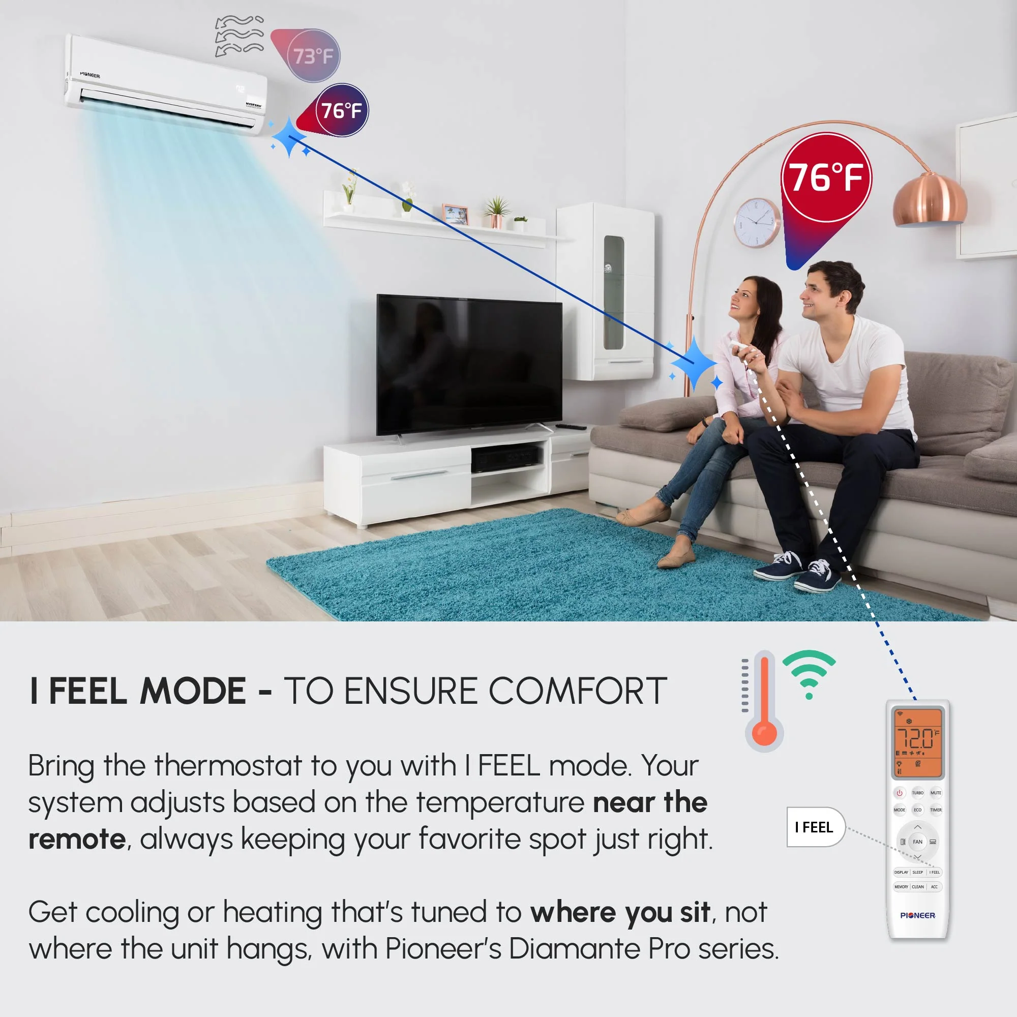 Pioneer® Diamante Pro™ 12,000 BTU 20 SEER2 115V High-Wall Ductless Mini-Split Air Conditioner Inverter Heat Pump with 16 Ft. Kit - Image 7